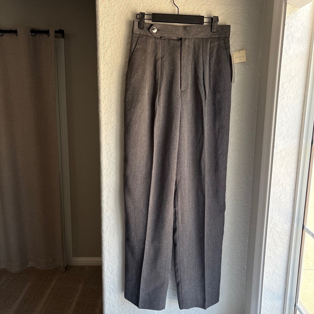 Vintage Women 10 Pleated High Waist Pant Trousers Grey Straight Leg Office Work